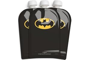Herobility DC Batman Food Pouch 180ml / 6 Fl Oz - Squeeze Pouches for Baby, Reusable, Sustainable, Leak-Proof Design, Double Zip-Lock, BPA Free - 3 Pack