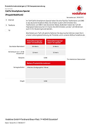Vodafone Freikarte (CallYa Smartphone Special) + 10 EUR Startguthaben