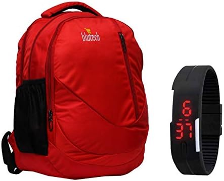 BLUTECHFull Size Red Canvas and Polyester Laptop Backpack for Boys with LED Light and Waterproof Feature
