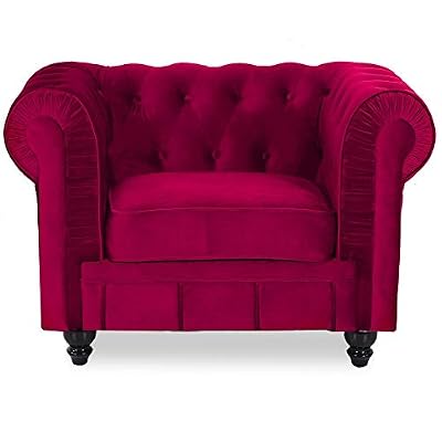 INTENSEDECO Fauteuil Chesterfield Velours Altesse Rouge