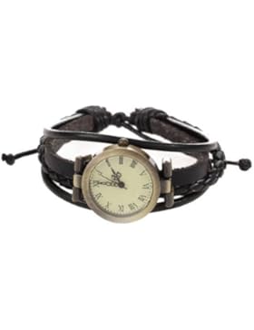 TOOGOO (R) Armbanduhr Quarz PU-Leder Armbanduhr Retro Mode Weibliches Geschenk - Schwarz
