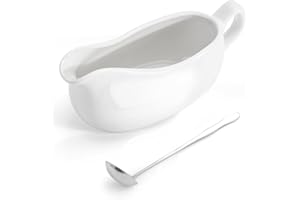 LoeJan 14OZ Gravy Boat with Spoon, Ceramic Sauce Serving Dish, Easy-Pour Big Dripless Lip Spout Serveware Set for Salad Cream Milk Broth Black Pumpkin Thanksgiving