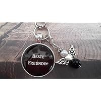 Handmade Schlüsselanhänger, Taschenanhänger Beste Freundin, Schwarz, mit Schutzengel
