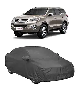 ZANTEX All Weather Outdoor Protection Water Resistant Car Body Cover Compatible with Toyota New Fortuner (Grey Color with Mirror)