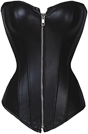 caoji Womens Zipper Faux Leather Waist Trainer Steel Boned Basque Corset Bustier Top Weight Loss Body Shaper (L)