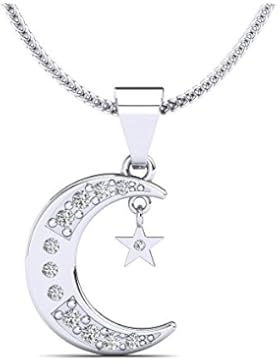 Moncoeur Lune Halskette mit Anhänger Mond und Stern Silber aus 925 Silber Weißen Zirkonia Kristallen mit Luxusetui