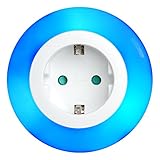 i-SOTA LED Nachtlicht | Steckdosenlicht als Zwischenstecker inkl. Sicherung für Kinder | Farbwechsel – Weiß, Blau, Grün – über Touch-Schalter | Orientierungslicht | Nachtlampe | mit Helligkeits- / Dämmerungs-Sensor | stromsparend