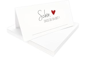 ‎PUK KRÄMMER GMBH Tischkarten "Schön, dass du da bist" weiß mit Herz | Farbe wählbar | 25, 50, 100 Stück | selbst beschriften | Namensschilder, Platzkarten | für Hochzeit, Geburtstag uvm (Rot, 25)