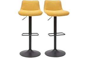 Miliboo Sgabelli da bar regolabili girevoli a 360° in tessuto effetto velluto testurizzato giallo senape e metallo (confezione da 2) Boost
