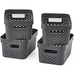 EZOWare Gris Petit Panier de Rangement Empilable en Plastique pour Cuisine, Salle de Bain, Paquet de 4