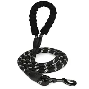 KAALS The Doggie Style 5FT Strong Dog Rope Leash with Comfortable Padded Handle and Highly Reflective Threads for Medium and Large Dogs (5ft) (Black, Leash)