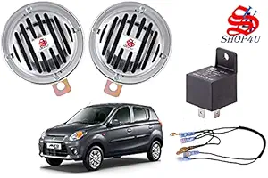 SHOP4U 125MM Super Tone Chrome Grill Car Horn Set of 2 for Maruti Suzuki Alto-800 (Metal Chrome, Free Relay and Wire)