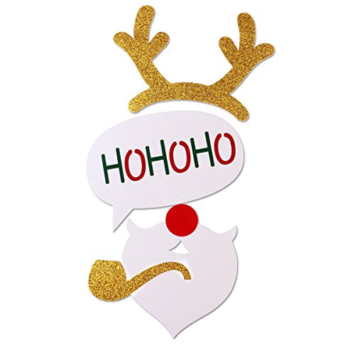 UEETEK Weihnachten Photobooth Requisiten 8ST DIY-Kit für Party liefert mit Brille Schnurrbart Hirsch Horn Weihnachtsmütze - 3