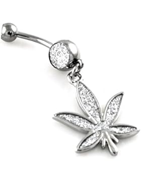 14g (1.6mm) Edelstahl Prickelnde Marihuana Blatt Baumelt Bauch Nabel Ring