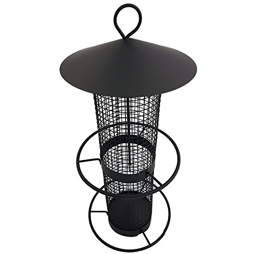 Vogelfutter-Station 31 cm Vogelhaus zum Hängen Futterspender aus schwarzem Metallgitter Vogelfutter-Spender perfekt für Nüsse und Sonnenblumenkerne - 4
