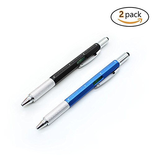Cacciavite penna tascabile multifunzione 6 in 1 ,2 Pack Tech Tool penna a sfera con righello, livella a bolla, penna a sfera, Philips cacciavite a testa piatta, con pennino per touch screen per regalo