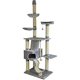nanook Katzen-Kratzbaum SIGURD, groß XXL deckenhoch (275 cm), große Höhle, 2 Liegemulden, schwer und standfest, Kratzstämme 11 cm Ø - grau