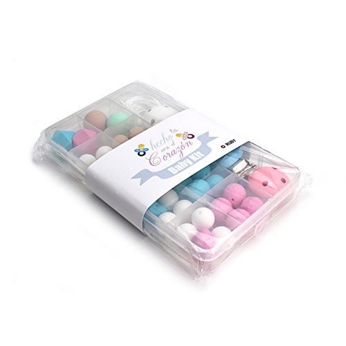RUBY-Kit de Silicone Pour Faire 4 Bébé Pacifier Chain Clip,Bébé Attache Sucette,Silicone de qualité alimentaire (Couleur pastel)