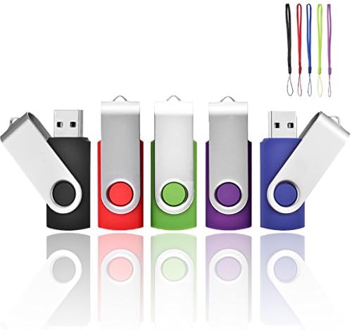 2GB USB Flash Drive By HOFOUND - 5Pack Memory Sticks USB 2.0 Convenient Fold Storage (Black/Red/Blue/Green/Purple)