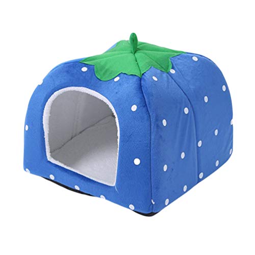 Preisvergleich Produktbild JEELINBORE Erdbeerhaus Haustierhaus Weiche Haustier Schlafsack Hundehütte Katzenhöhle Hund Katze Haus (Saphir, M: 36 * 36 * 38cm)