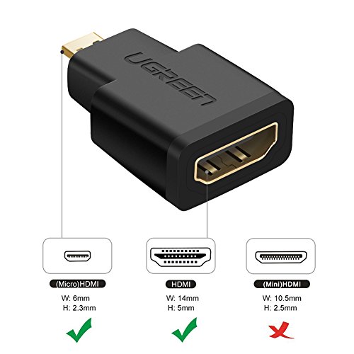 UGREEN Micro HDMI auf HDMI Adapter 2 Stücks Micro HDMI Konverter 1080P 3D 4k typ d auf typ a hdmi Adapter mit Ethernet vergoldete Kontakte unterstützt für die HQ Micro hdmi Kabel 1.4 a 20cm,Schwarz - 3