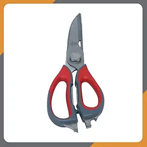 Haus Alchemy Kitchen Scissors Heavy Duty Removable 7 in 1 Multipurpose Sharp 2CR14 Stainless Steel Kitchen Shears for Chicken, Fish, Meat-Vegetables-Bones-Flowers-Nuts-Herbs-BBQ - Grey & Red - Small