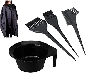 Jay Gopal Fashion Hair Color Brush Comb and Bowl with Apron Dyeing Kit Nylon Bristles Bleach Mixing Bowl Set for Men and Women (Black) (Set of 5)