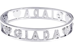 Stellazeta Bracciale Donna con Nome in Acciaio Inossidabile Anallergico Ideale per Regalo Braccialetto Donna con luminosi cristalli di vetro Braccialetti Donna Rigidi con Chiusura a Molla