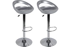 ANTH Juego de 2 Taburetes de Bar en Plástico ABS, Taburetes Altos de Cocina Giratorio con Ajuste de Altura de 55 a 75 cm, Taburete Alto para Patio, Bar, Sala de Estar, Desayuno (2, Gris)