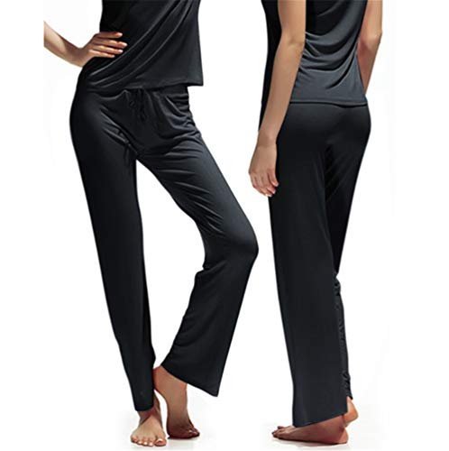 Preisvergleich Produktbild Swallowuk Damen Schlafanzughose Lang Pyjamahose Nachtwäsche Schlafanzug Hose Baumwolle Lang Sleep Hose Pants mit Taschen und Kordelzug (XL, Schwarz)