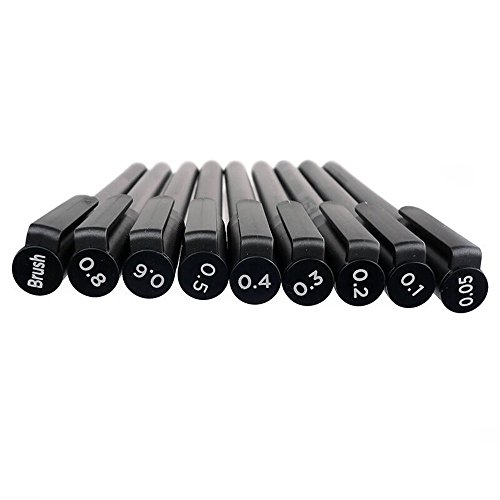 INIBUD Fineliner set 9er Pigment Liner Tuschestift Schwarz 0.05mm 0.1mm 0.2mm 0.3mm 0.4mm 0.5mm 0.6mm 0.8mm Brush pen artist pen Finepen, mit GRATIS Pen Box - 3