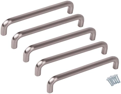 5 x Kitchen Cabinet Drawer Door Handles - D Bar Pull - Nickel - 136mm