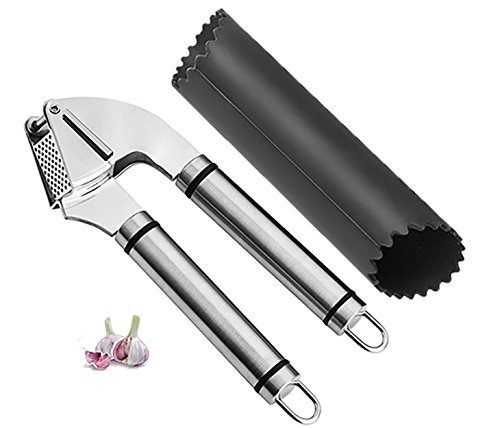 [Knoblauchpresse] Garlic Press Hochwertige Knoblauchpresse aus Edelstahl nicht rostende - spülmaschinengeeignete Knoblauch Crusher mit ergonomischem Griff- Edelstahl Knoblauchpresse mit Silikon Knoblauchschäler