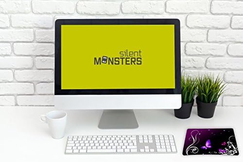 Silent MonstersMouse Mat Small 10 x 8 inches / 24 x 20 cm, Purple Butterfly, Lasercut Edges, washable & rollable Mouse Pad, Gaming Home Office Mousemat, Mousepad non-slip & quiet, Desk Mat