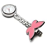 gleader Pink Schleife Quarzuhrwerk Clip Krankenschwester Brosche Fob Tunika Anhänger Armbanduhr