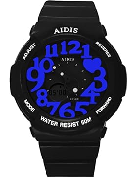 Childrens qsl uhr,Tiefe von 50m wasserdicht Chronograph stoppuhr Alarm Kalender Bewegung Dual-display Digitaluhren...