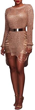 Gold engraving knitted dress sweater smock Skirt Rose Gold
