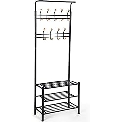 SONGMICS Portemanteau Portant vêtement étagères à Chaussures pour l'entrée 68,8 x 35,2 x 187 cm Noir HSR04B