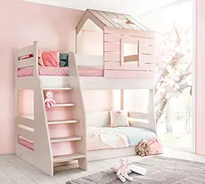 KIDOMATE Melamine Wood Bunk Bed With Storage - ( Pink)