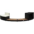 vidaXL Solid Wood Acacia Spa Surround Wooden Pool Accessory Hot Tub Surround Seat Enclosure Spa Step with Cushion Black Poly Rattan