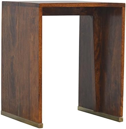 Artisan Furniture End Table with Gold Inlay, Wood, Brass Chestnut, 40 x 38 x 50 cm