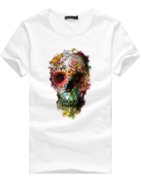 Amlaiworld Sommer T-Shirt Kurzarm Punk Schädel Floral Print für Männer Rundhals Tops Mode und Kausal