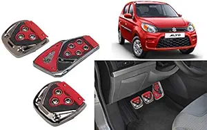 Selifaur - 3 Pcs Red Non-Slip Manual Car Pedals kit Pad Covers Set for Alto 800 2019