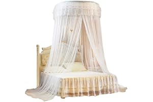 Wifehelper Breathable Round Canopy Lace Princess Style Mosquito Net Bed Curtain Netting Home Bedroom Decor(White)