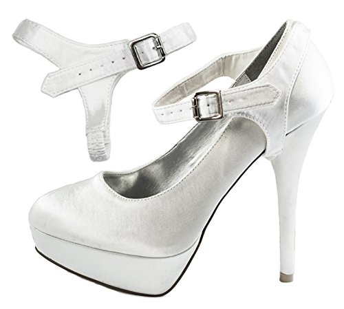 Correas ShooStraps desmontables para zapatos, tacones altos, zapatos planos, zapatos de cuña (Blanco Saten)