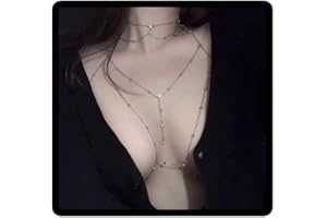 Cubahop Sparkle Rhinestones Bra Bikini Chain Silver Crystal Chest Chain Harness Body Chain Summer Beach Nightclub Jewelry Adjustable for Women and Girls