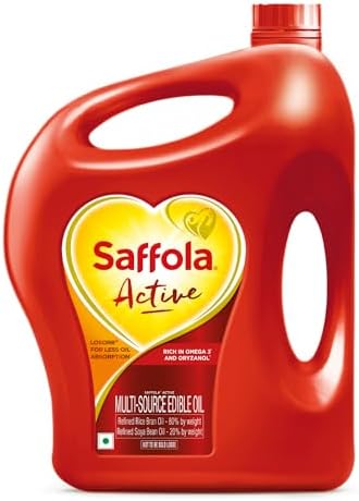 Saffola Active Refined Cooking oil | Rich in Omega 3 & Oryzanol | Multi-Source Edible Rice Bran & Soyabean oil | 4.6L/ 4.25kg