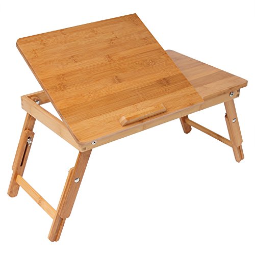 WOLTU BT09br Laptoptisch Bambus Notebooktisch höhenverstellbar faltbar Betttisch PC Tisch Schreibtisch mit Ablage für Maus und Bücher ca.50 x 30 x 20-27 cm