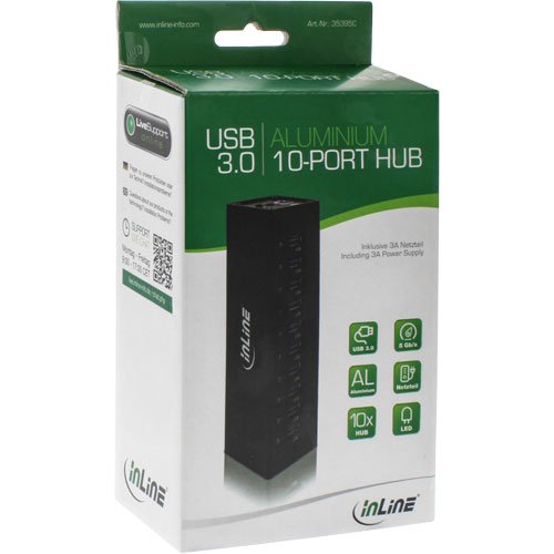 InLine USB 3.0 Hub mit Aluminiumgehäuse und 4A Netzteil (10-Port) schwarz - 3