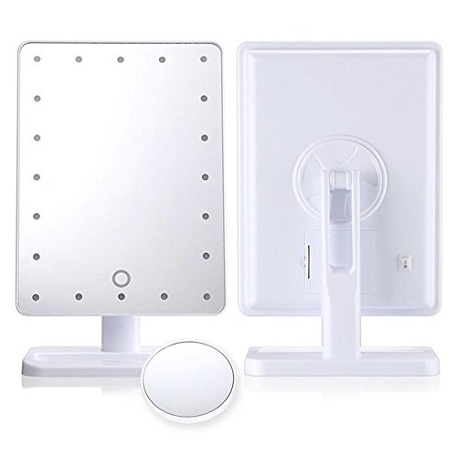 Cadrim kosmetikspiegel LED,20 LEDs, Dimmbar Durch Touch-Schalter, 10 x Vergrößerungsfleck , 12-Zoll Bildschirm, 180°Drehbar für Make up , Rasieren , Reisen,Schwarz/Weiß (Weiß) - 3